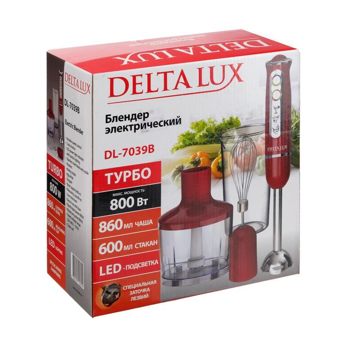 Блендер DELTA LUX DL-7039B, погружной, 800 Вт, 0.6/0.86 л, 5 скоростей, режим "Турбо", крас. 5463912 - фото 47209