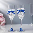 Set of wedding glasses "Romance", handmade, blue-silver, 6x6x20, 5 cm