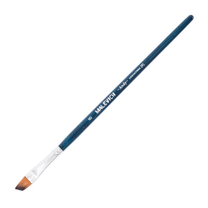 Кисть Синтетика Наклонная Malevich Andy № 8, b-8.0 мм, L-12-8 мм (короткая ручка), синий лак 753208