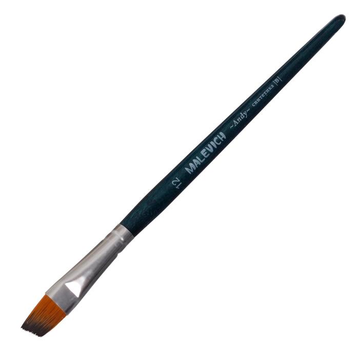 Кисть Синтетика Наклонная Malevich Andy №12, b-12.0 мм, L-16-12 мм (короткая ручка), синий лак 753212