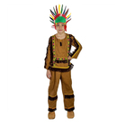 Карнавальный костюм «Индеец», штаны, рубашка, лента с пером, р. 30, рост 122 см - фото 106530113