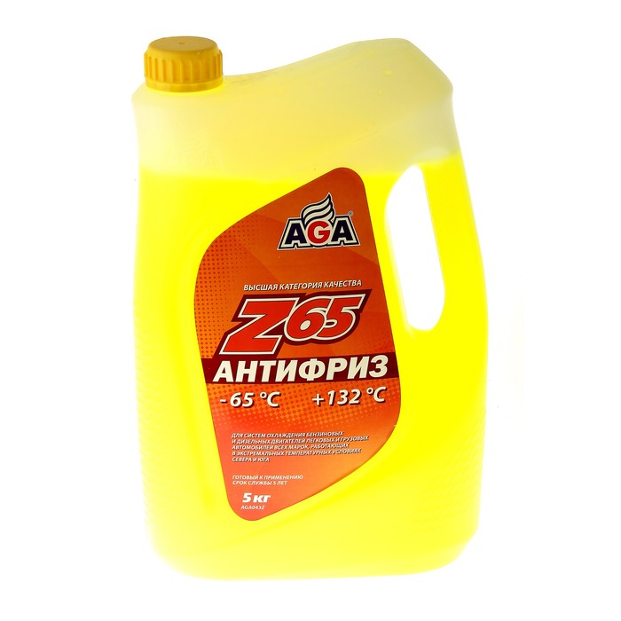Антифриз готовый AGA -65С/+132С жёлтый, 5 л