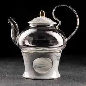 Чайник заварочный «Элегия», 600 мл, с металлическим ситом и подставкой для подогрева, цвет серый мрамор