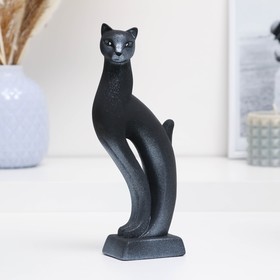 Фигура "Кошка Рысь" чёрная с серебром 7х5х21см