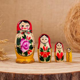 Матрёшка «Семёновская», красный платок, 4 кукольная, 9 см, ручная работа в Донецке