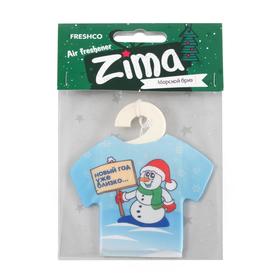 Ароматизатор подвесной футболка Freshco "Patriot ZIMA" снеговик, Морской бриз