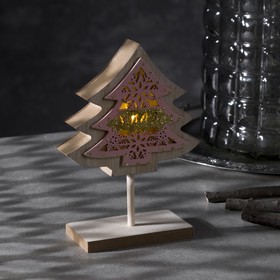 Фигура светодиодная деревянная «Ёлка новогодняя», 16 см, CR2032 (в комплекте), свечение тёплое белое