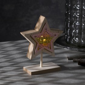 Фигура светодиодная деревянная «Звезда», 16 см, CR2032 (в комплекте), свечение тёплое белое
