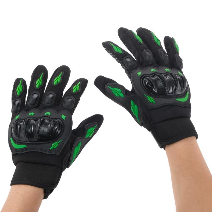 Перчатки для езды на мототехнике, с защитными вставками, пара, размер М, черно-зеленый - фото 797411213