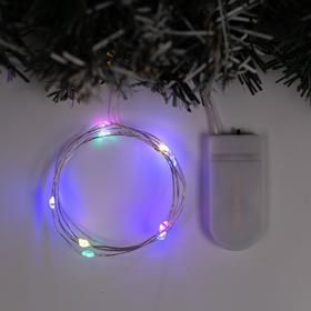 Гирлянда "Нить" 1 м роса, IP20, серебристая нить, 10 LED, свечение мульти, фиксинг, 2 х CR2032 в Донецке