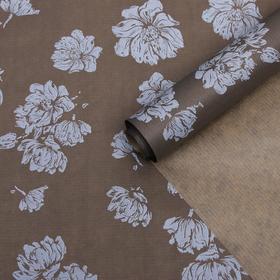 Бумага упаковочная крафт "Цветы тёмно-серые", 0,6 х 10 м, 40 г/м²