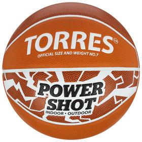 Мяч баскетбольный TORRES Power Shot, B32087, резина, клееный, размер 7, 600 г
