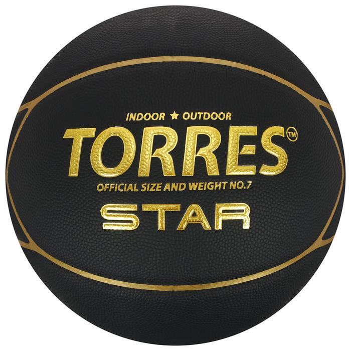 Мяч баскетбольный TORRES Star, B32317, PU, клееный, 7 панелей, размер 7 - фото 180655