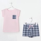 Пижама KAFTAN "Клетка" шорты, футболка, р. 52-54, розовый/серый - фото 799679007