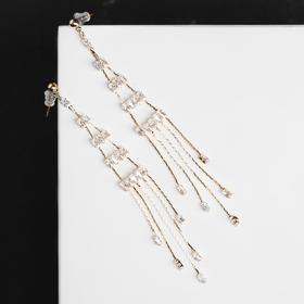Hanging earrings with rhinestones "Openwork" chandelier, white in gold