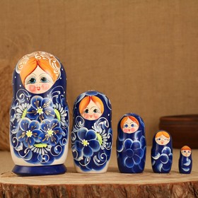 Матрёшка 5-ти кукольная "Сима" синяя , 17-18см, ручная роспись.