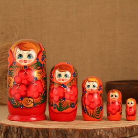 Матрёшка 5-ти кукольная "Галя" оранжевая , 17-18см, ручная роспись.