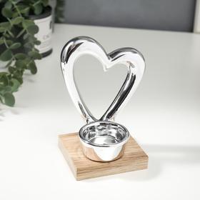 Souvenir ceramics, wood candle holder "Silver heart" 13. 5x8x9. 4 cm