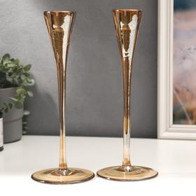 Candle holder glass "Narrow glass" golden caramel set 2 pcs 28. 5x10. 5x10. 5 cm