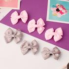 Зажим для волос "Бантик" (цена за штуку) полоса в горошек 5,5 см, крем-брюле и розовый (6 шт) - фото 800273822