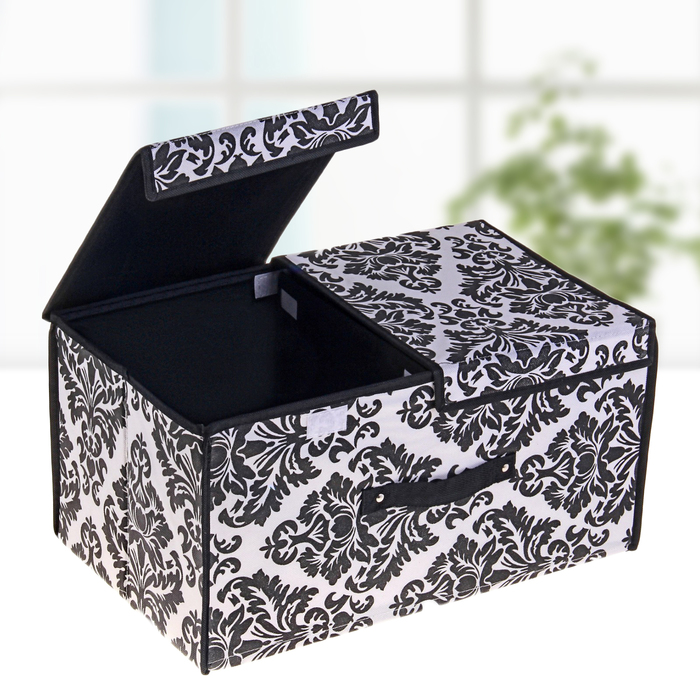 Короб для хранения, с двойной крышкой 50х30х25 см &quot;Вензель&quot;, цвет черно-белый