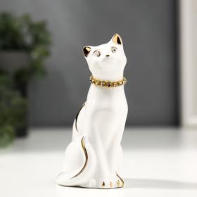 Сувенир керамика "Белая кошечка с ожерельем" с золотом, стразы 9,5 см