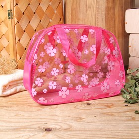 Cosmetic bag PVC, division zipper, 2 handles, colour raspberry