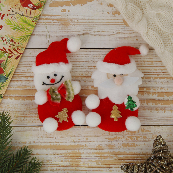 Мягкие ёлочные игрушки &quot;Дед Мороз и снеговик&quot; (набор 2 шт.)