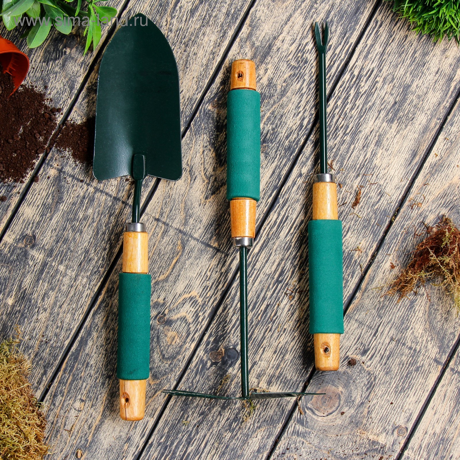 Набор садового инструмента, 3 предмета: совок, мотыжка, корнеудалитель .