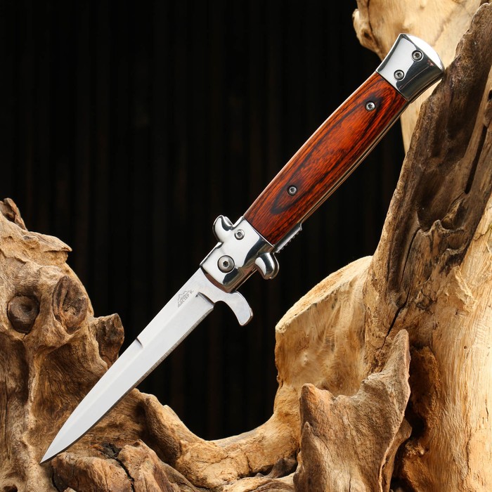 Нож складной "Штиль" полуавтоматический, ручка под дерево, 22,5см, клинок 9,5см - фото 1171109