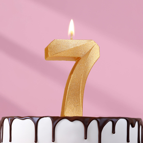 Wax candle for cake, number "7", gold metallic