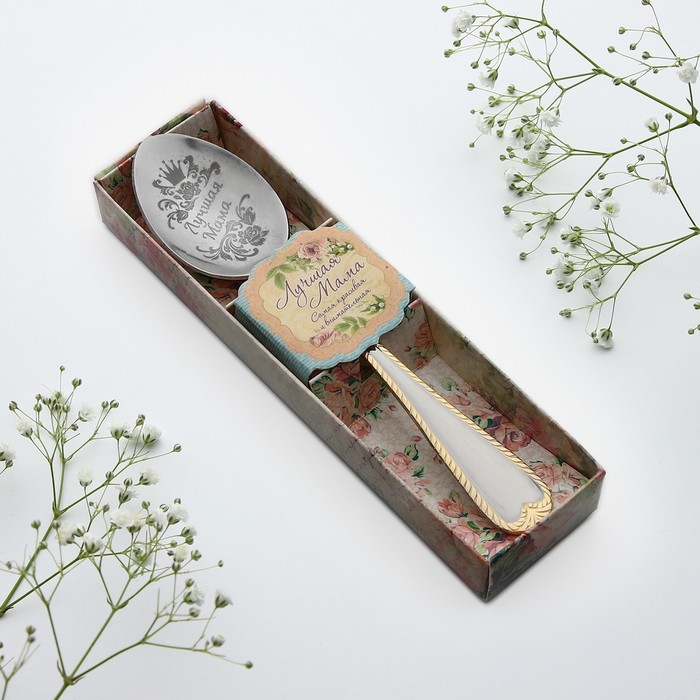 Ложка с гравировкой чайная в подарочной коробке "Лучшая мама"