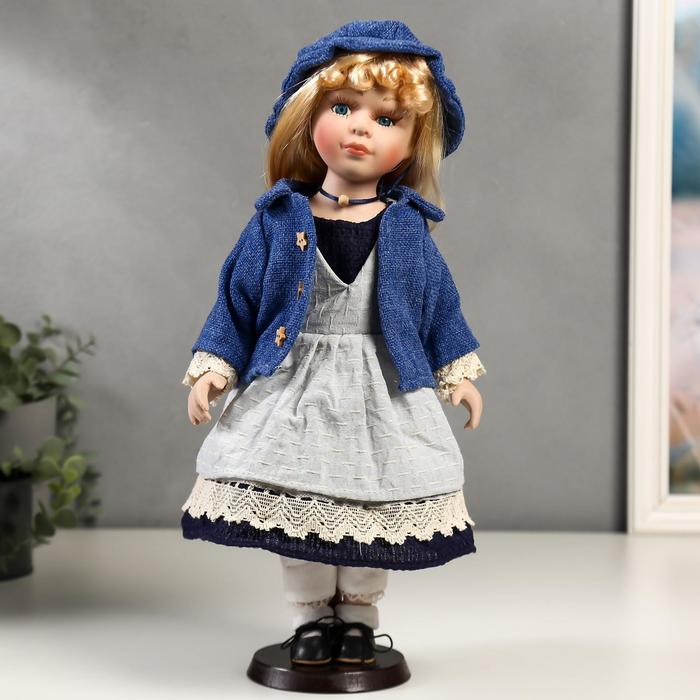 Кукла коллекционная керамика "Мариша в сарафане и синей кофточке" 40 см - фото 257057
