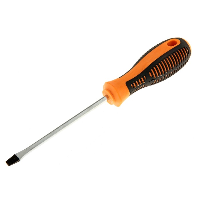 Отвертка шлицевая, SL 6х125 (-) 5&quot;, ручка оранжевая с черными полосами, подвес