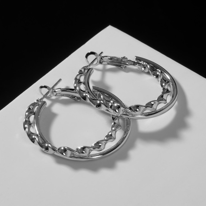 Серьги-кольца "Карма" спираль, цвет серебро, d=3 - фото 7497079