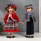 Кукла коллекционная парочка набор 2 шт "Лиза и Лёша в нарядах в клеточку" 40 см - фото 257360