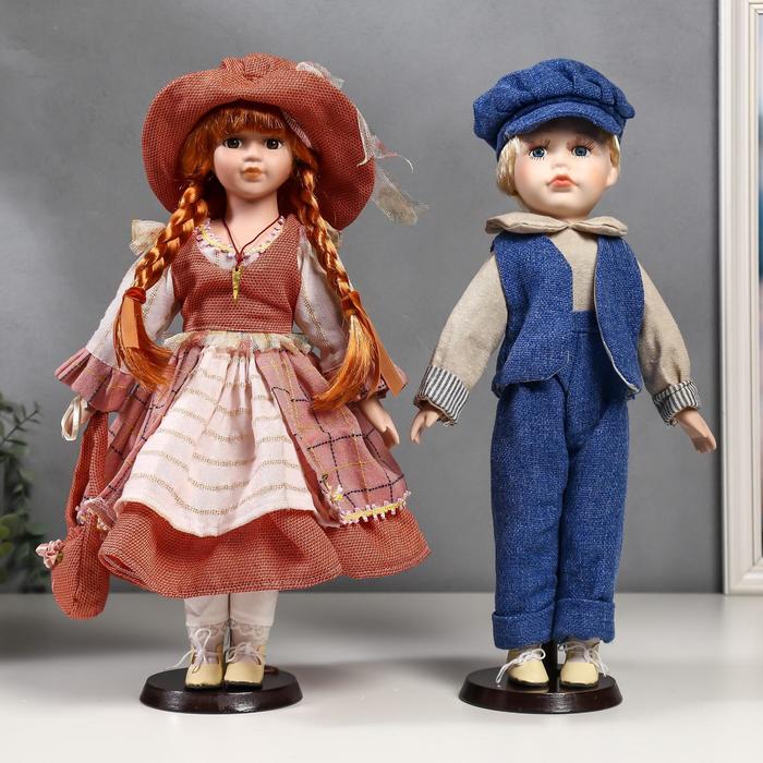 Кукла коллекционная парочка набор 2 шт "Катя и Слава в коралловых нарядах" 40 см - фото 257365