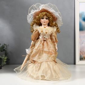 Кукла коллекционная керамика "Клариса в карамельном платье с рюшами" 40 см