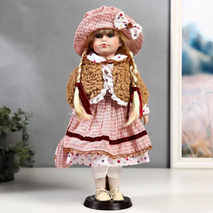 Кукла коллекционная керамика "Лизонька в платье в клеточку" 40 см - фото 257466
