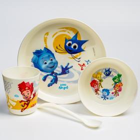 Набор детской посуды "ФИКСИКИ" (тарелка, миска, стакан, ложка)