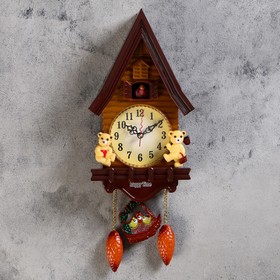 Часы настенные, серия: Маятник, с кукушкой "Мишки в домике", 15 х 27.3 см,