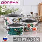 Набор кастрюль Доляна «Тропики», 3 предмета: 1,9 л, 2,5 л, 3,7 л, крышки, индукция - фото 789135