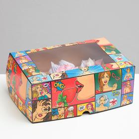 Упаковка на 6 капкейков "Pop-art", клубничка, с окном, 25 х 17 х 10