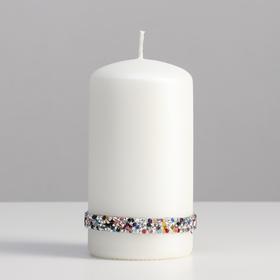 Свеча - цилиндр со стразами "Гламур", 7х13 см, белый