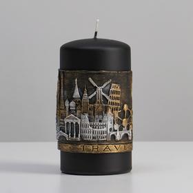 Свеча - цилиндр "Путешествие по Европе", 8х15 см, черный
