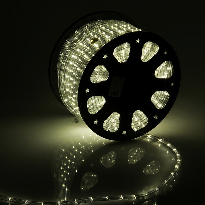 LED шнур 11 мм, круглый, 100 м, фиксинг, 2W-LED/м-24-220V в компл. набор д/подкл, Т/БЕЛЫЙ