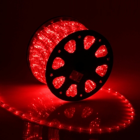 LED шнур 11 мм, круглый, 100 м, фиксинг, 2W-LED/м-24-220V, в компл. набор д/подкл, КРАСНЫЙ