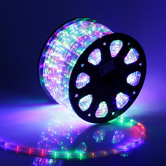 LED шнур 11 мм, круглый, 100 м, фиксинг, 2W-LED/м-24-220V, в компл. набор д/подкл, МУЛЬТИ