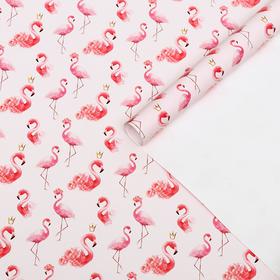 Набор бумаги упаковочной глянцевой "Фламинго", 50 × 70 см, 2 листа