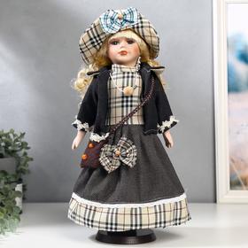 Кукла коллекционная керамика "Блондинка с кудрями, наряд в клеточку с бантами" 40 см в Донецке